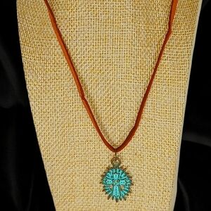 Leather Cord Medallion Necklace Cross Pendant Religious Jewelry Christian Boho